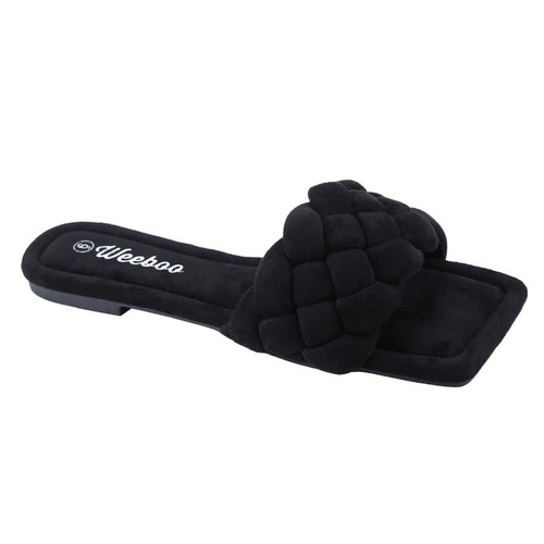 Sandalias planas sin cordones para mujer cuadradas con puntera abierta trenzadas tejidas con banda única Su - Imagen 102 de 120