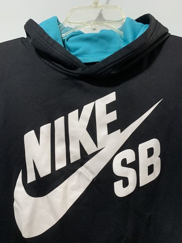 Nike SB Youth XL Boys Sweatshirt Black/ White/ Blue Hoodie Trendy Kid Streetwear - Picture 7 of 7