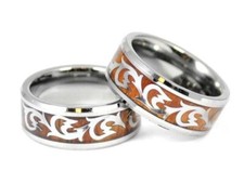 8mm Men's Tungsten Hawaiian Koa Wood Wedding Band Scroll Ring Sizes 6 - 14