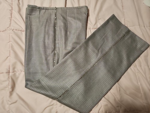 Vintage Escada Wool Silk Gray Trousers/ Pants Rhinestones Down Sides Of Leg 40 - Picture 6 of 12