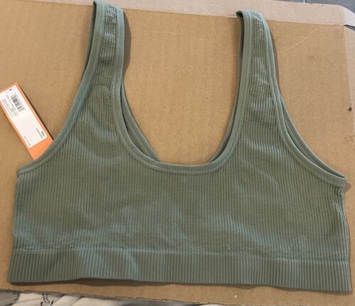 Colsie Green Womens Size Medium V-Neck Sleeveless Ribbed Cropped Tank Top Shirt
