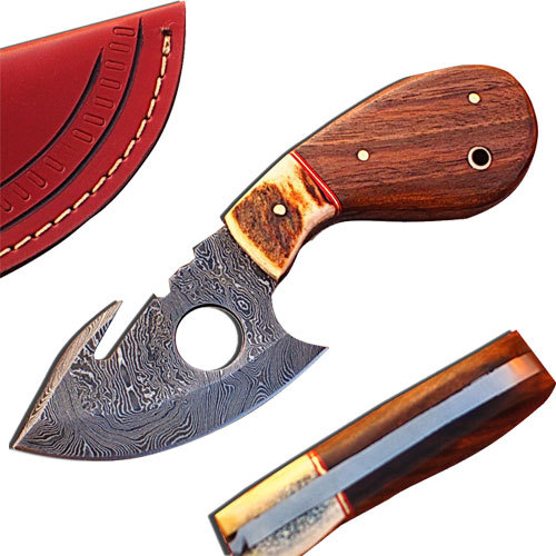 WHITE DEER Exclusive Damascus Steel Guthook Hunting Knife with Stag Antler Ltd. - Picture 1 of 6