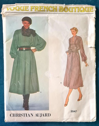 1980s Vogue Designer Batwing Balloon Sleeve Dress Aujard Sewing Pattern 2047 - Picture 2 of 3