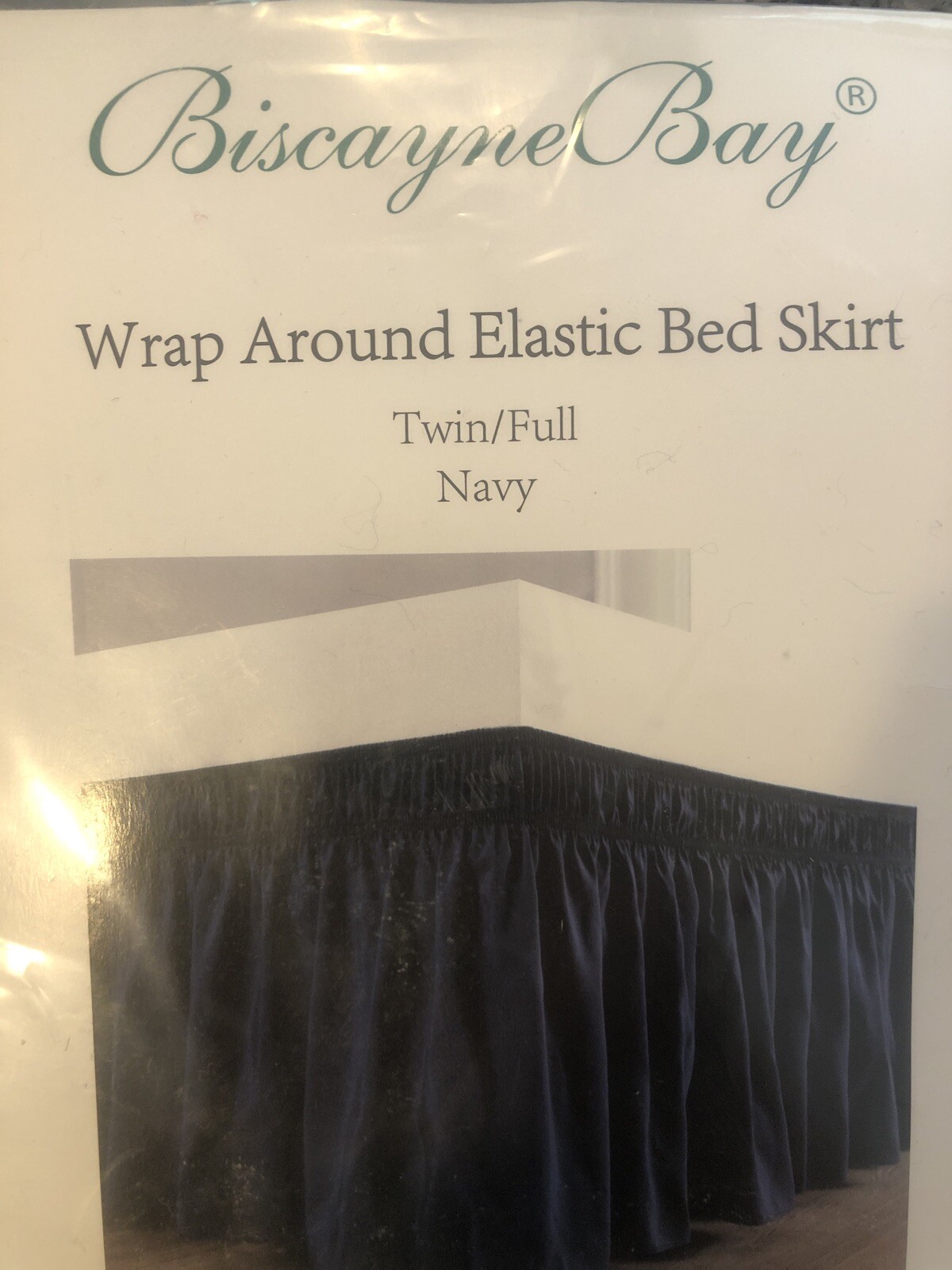 BISCAYNE BAY WRAP AROUND ELASTIC BED SKIRT twin/full NAVY BLUE NEW IN