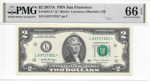 2017A* San Francisco Star $2 FRN (L* Block) PMG 66 EPQ Gem Uncirculated - Picture 1 of 24