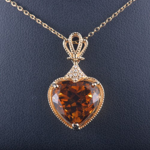 6.5ct Yellow Creastly Solid14k Yellow Gold Natural Citrine Diamond Pendant - Picture 4 of 10