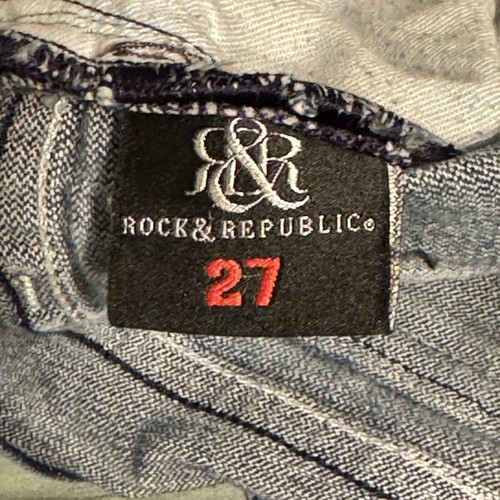 Rock & Republic Dark Blue Wash White Stitch Boot Cut Stretch Womens Jean Size 27 - Picture 9 of 11