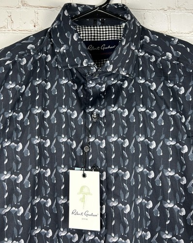 Neu mit Etikett Robert Graham Tucker Herren Large schwarz Blumenmuster Kurzarm Knopfleiste Größe L - Bild 2 von 9