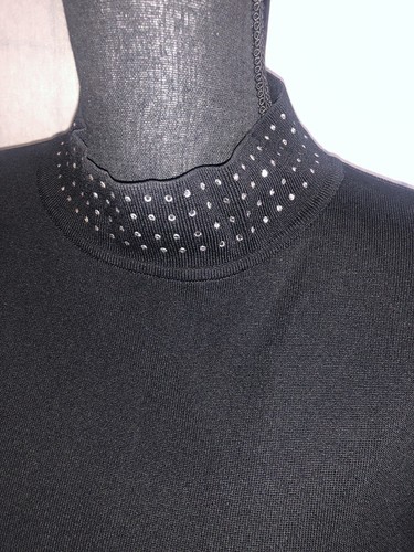 MISOOK Mock Neck Dress Small Diamond Black Long Sleeve Cocktail Formal Party G2 - Picture 4 of 10