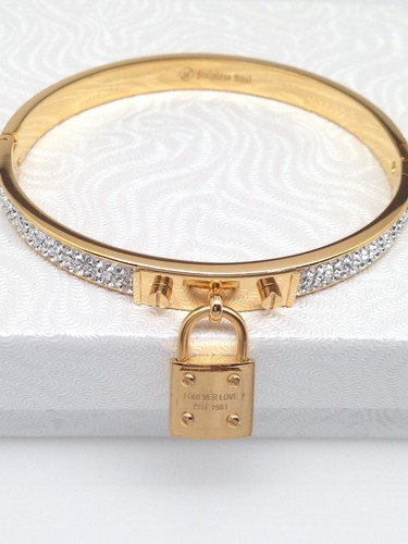 Stainless Steel Cz Love Lock Bangle Bracelet Womens 6.5" 6mm - Picture 8 of 30