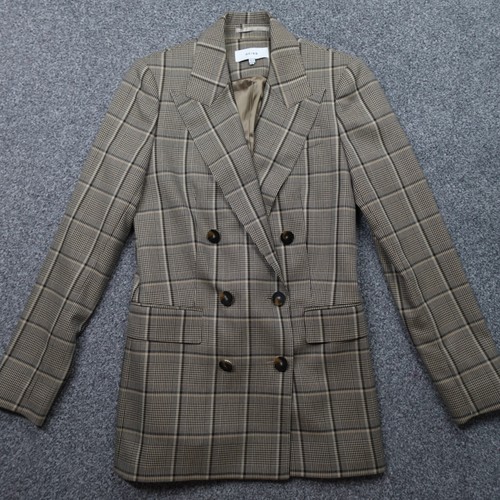 Reiss Jacket Blazer Womens 8 Brown Sandie Check Double Breasted Work Office