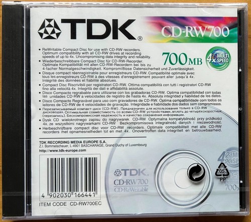 TDK - CD-RW - 700MB/80min - 1-4x - Multi Speed - Jewel Case - NEU/OVP.! - Afbeelding 1 van 2