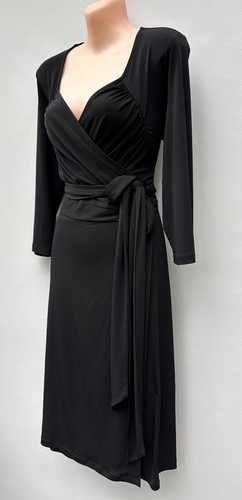 JANE LAMERTON Black Stretch Jersey Full Wrap Dress 3/4 Sleeves sz 14 - Picture 3 of 8