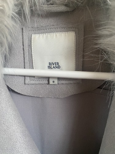 River Island Grey Suede Trench Coat Longline Jacket Women’s Size UK 8 EUR 34 - Picture 2 of 8
