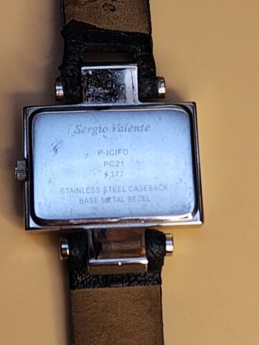 Vtg SERGIO VALENTE Watch Silver Tone Rhinestones Black Textured Leather Band - Picture 4 of 14