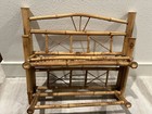 VTG Tiki Burnt Bamboo Wicker Rattan 2 Tier Towel Rack And Shelf ~ Folding