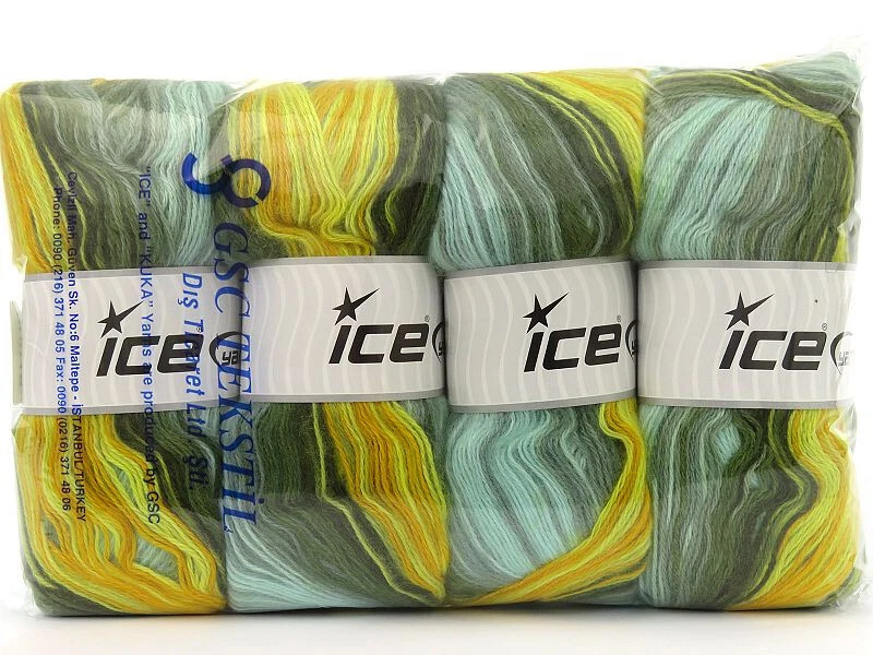 Лот из 4 мотков пряжи Angora Active тонкая 4x100 г/500 м зеленые оттенки золото - Изображение 4 из 4