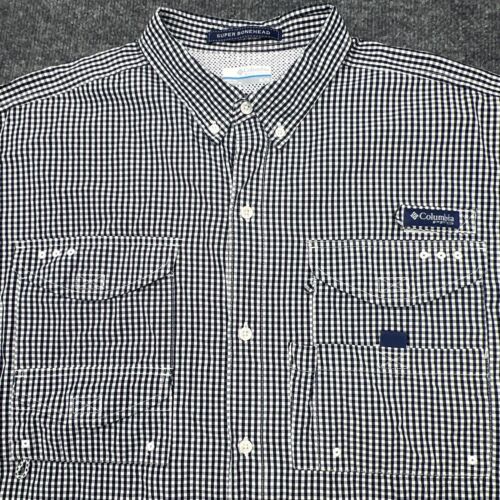 COLUMBIA Super Bonehead Vented Shirt Mens XL PFG Fishing Black White Check S/S - Picture 2 of 10