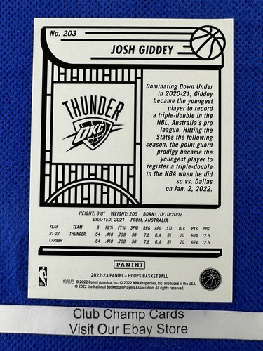 Aros de la NBA 2022-23 Panini - Teal Explosion #203 Josh Giddey - Thunder - Imagen 2 de 2