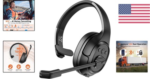 Wireless Trucker Headset with Noise Cancelling Mic - 99ft Range, 30H Talk Time - Picture 2 of 10