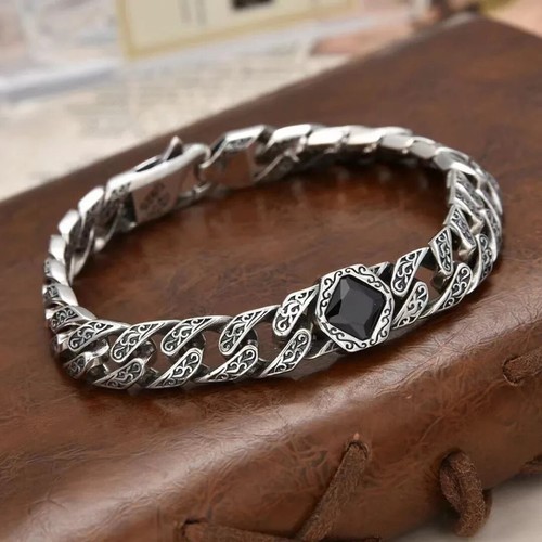 Men's 925 Sterling Silver Curb Link Chain Bracelet Trendy Punk Jewelry 7" - 8.7"