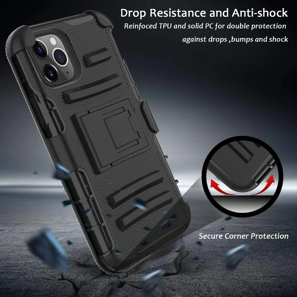 Combo funda negra de alta resistencia con clip para cinturón soporte funda para teléfonos móviles Foto 4 de 4