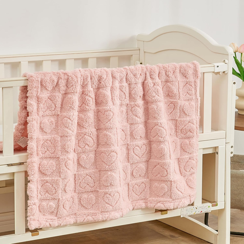Fleece Baby Blanket Heart Checkered Blanket, Ultra Soft Cozy Baby Blankets for G - Picture 2 of 12