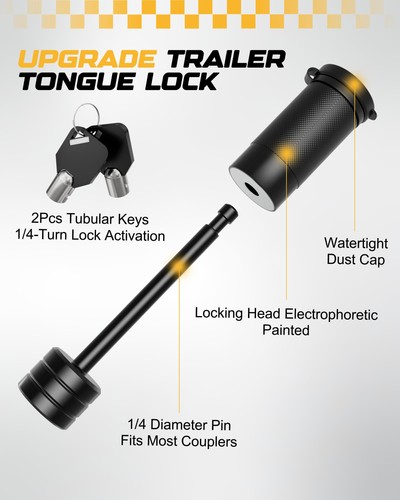 Trailer Tongue Coupler Lock, Dia 1/4 Inch, 3-1/2 Inch Span Trailer Latch Lock... - Picture 6 of 7