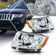 For 11-13 Jeep Grand Cherokee Halogen Headlight/Lamps Amber Side Corner Chrome