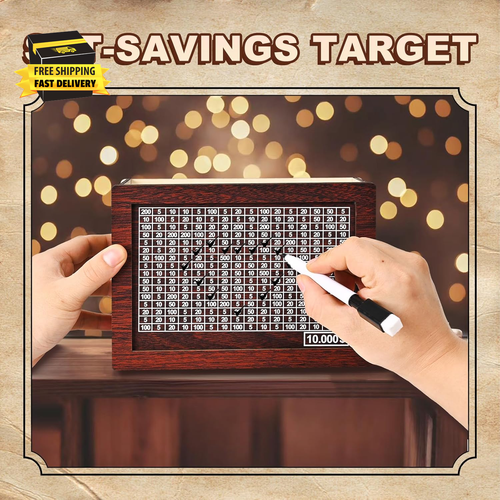 10000 Savings Challenge Box, Wooden Money Saving Piggy Bank for Adults Kids, Reu - Picture 4 of 7