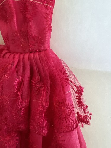 Vintage Barbie Doll Dress Dark Pink Layered Lace Full Length - Picture 7 of 15