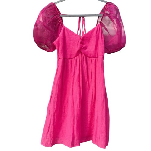 Hot Pink Puffärmel Cottagecore Kleid - Boho Chic Fairycore - Größe S - Bild 1 von 9