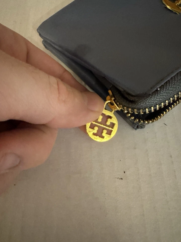 Tory Burch Azul Gris Nylon Muñequera Oro Hardware Cartera Bolsa Maquillaje Bolso Foto 4 de 4