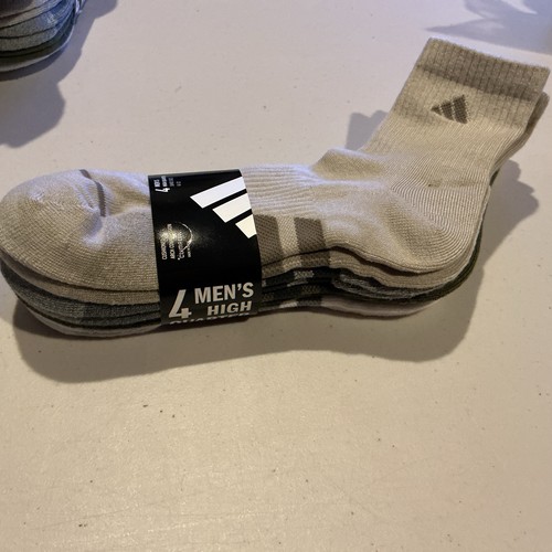 Adidas Men's Performance High Quarter Socks, Tan/Gray/Green/White, 4 pairs