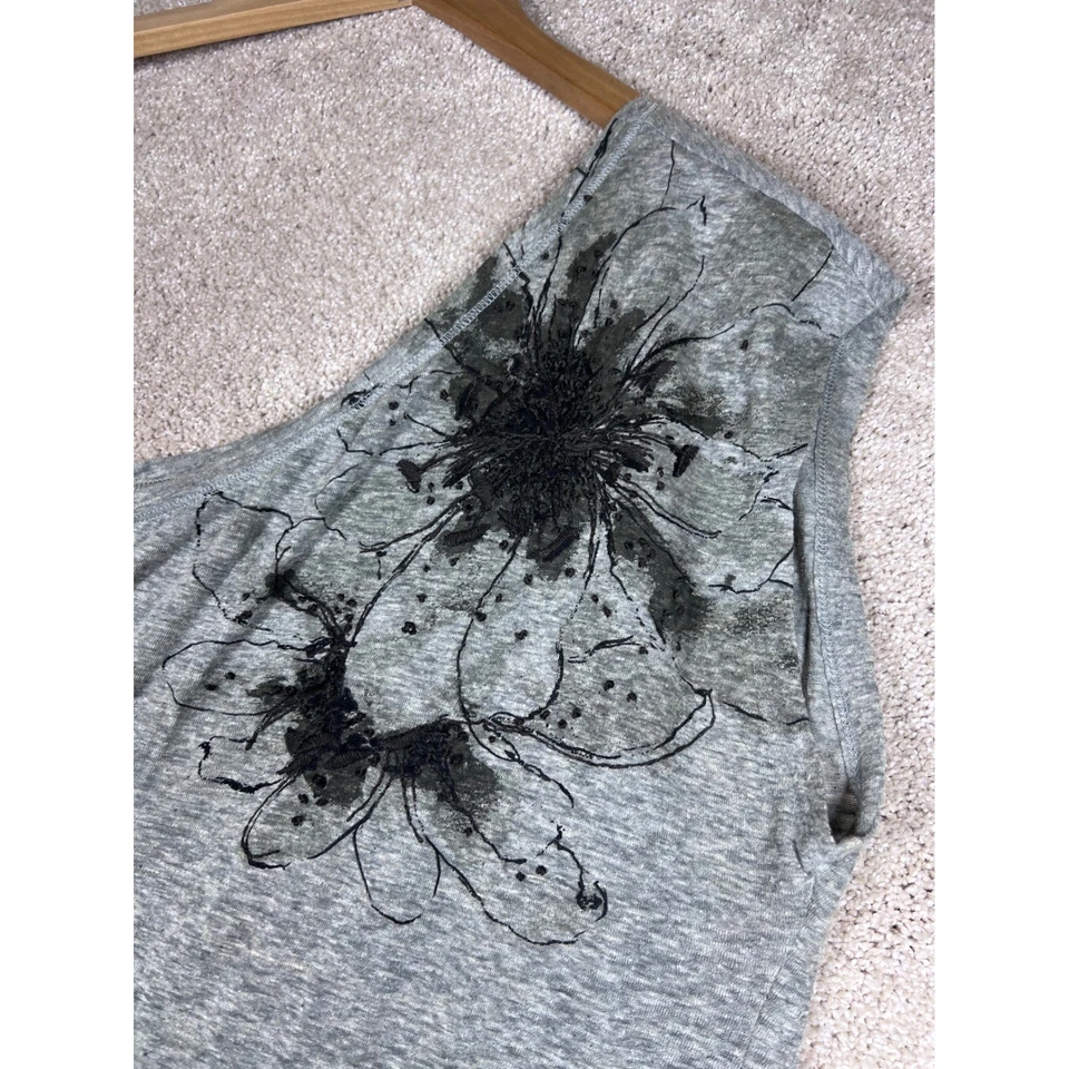 Juicy Couture Gray One Shoulder Linen Blend Top Floral Embellished Womens Y2K - Image 2 of 4