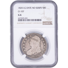 1820 50c Capped Bust Half Dollar - LG Date, No Serifs, O-107 ~ NGC G 6