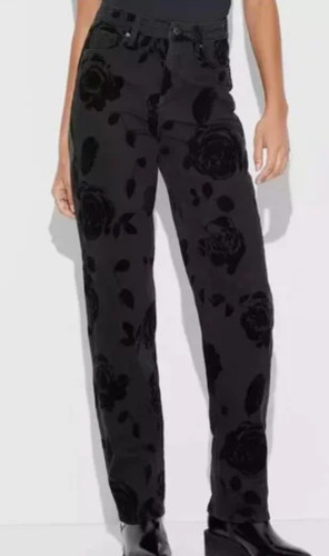 NEW Wild Fable Women's Black Floral Flocked High Rise Straight Jeans Size 6