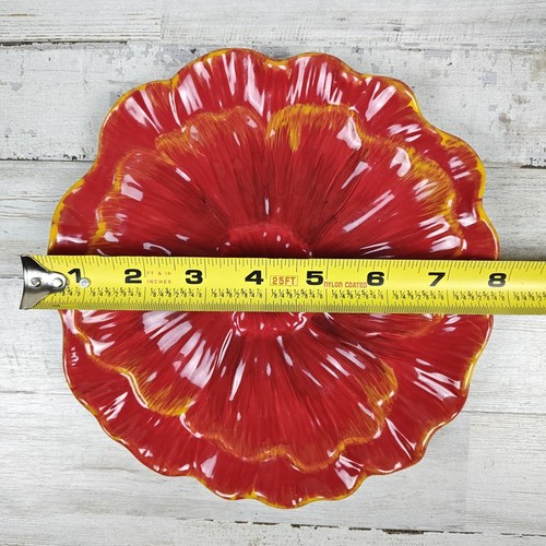 2 - PIER 1 IMPORTS Poppies 8” Red Flower Salad Plates Hand Painted Earthenware - Picture 4 of 5