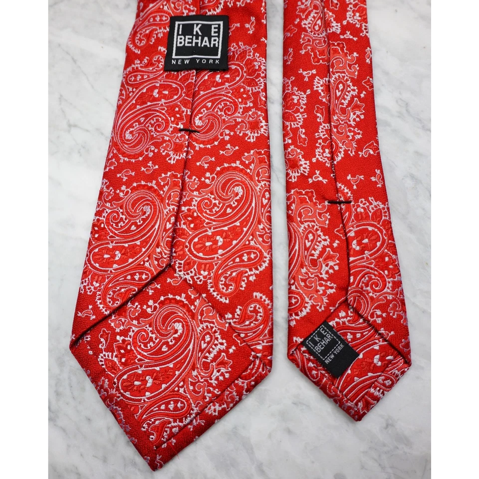 Corbata Ike Behar roja cachemira para hombre 60" x 3,5" pulgadas Foto 3 de 4