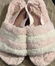 Ugg Koolaburra Sz 9 Fuzz'n II Pink White Stripe Womens Slippers Slingback