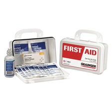 GRAINGER APPROVED 59468 First Aid Kit w/House,27pcs,2 3/8x4",WHT 488G68