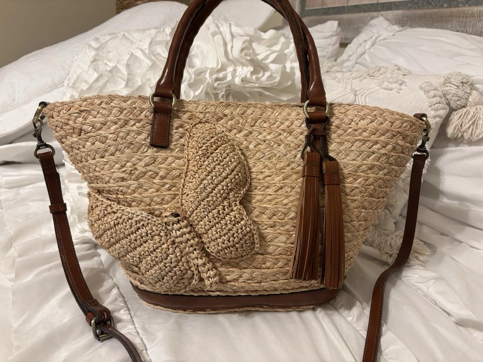 Bolso grande Patricia Nash Mariposa de paja tejido especial mariposa natural Foto 4 de 4