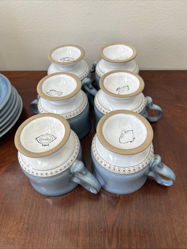 Denby Castile Blue Footed Cups & Saucers Set Of 6 NEW - Picture 12 of 13