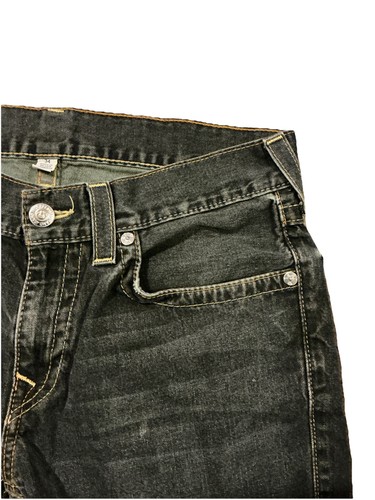 True Religion Jeans Mens 34X27 Black Straight Big T Flap Pocket Y2K - Picture 15 of 24