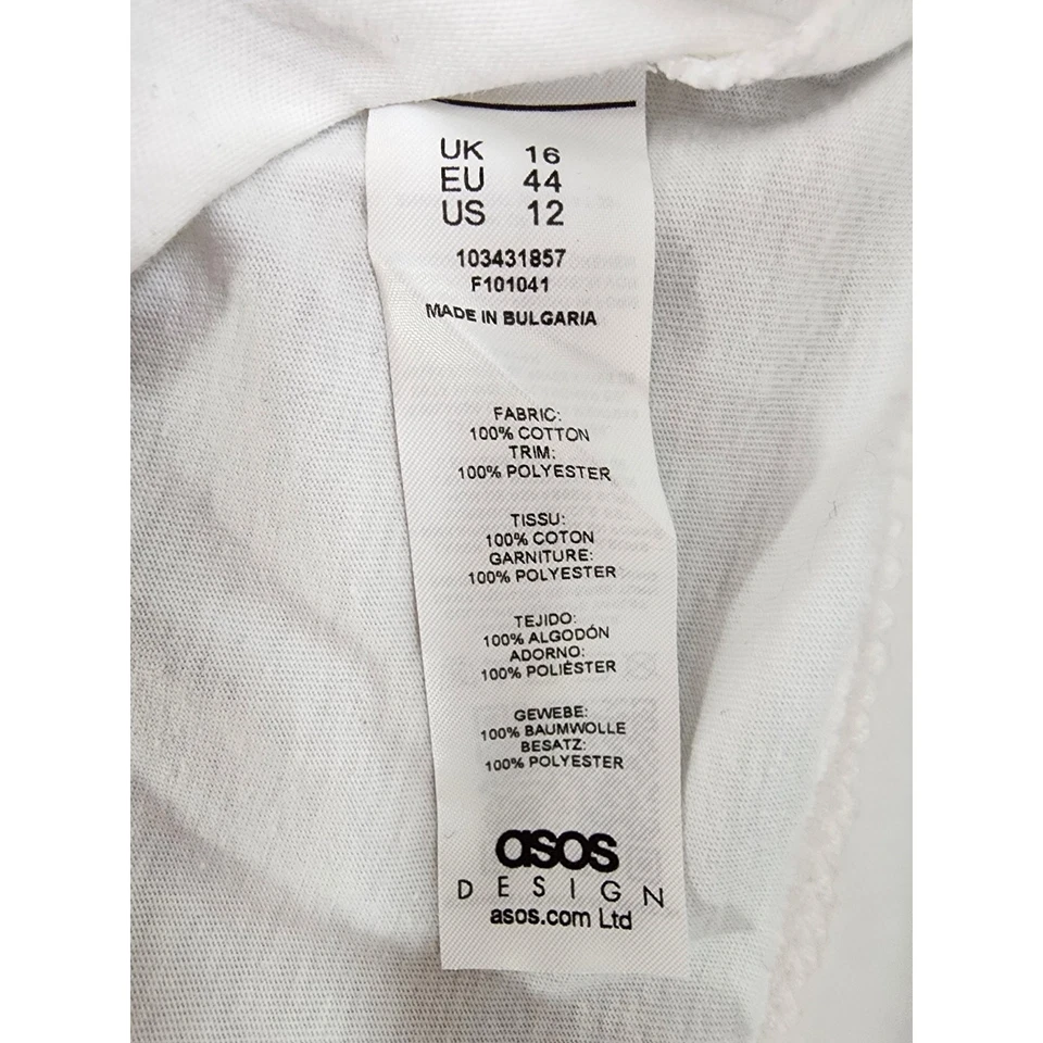 Vestido midi manga corta cuello en V de algodón blanco talla 12 ribete a crochet de ASOS Curve Foto 4 de 4