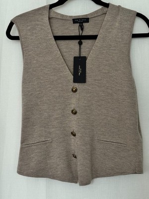 Rag & Bone Ella Wool-Blend Vest  Women's Size Large New NWT  Dark Taupe Tailored