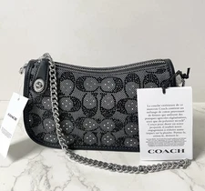 Coach Swinger 20 Bag Black Crystal Jacquard, Ruby Red NWT