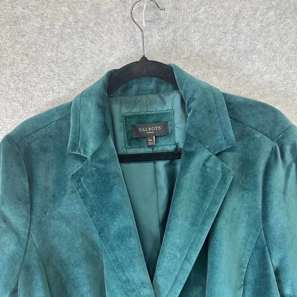 Chaqueta Blazer Talbots Mujer Talla 16W 2 Botones Terciopelo Verde Forrada Bolsillos con Solapa Foto 3 de 4