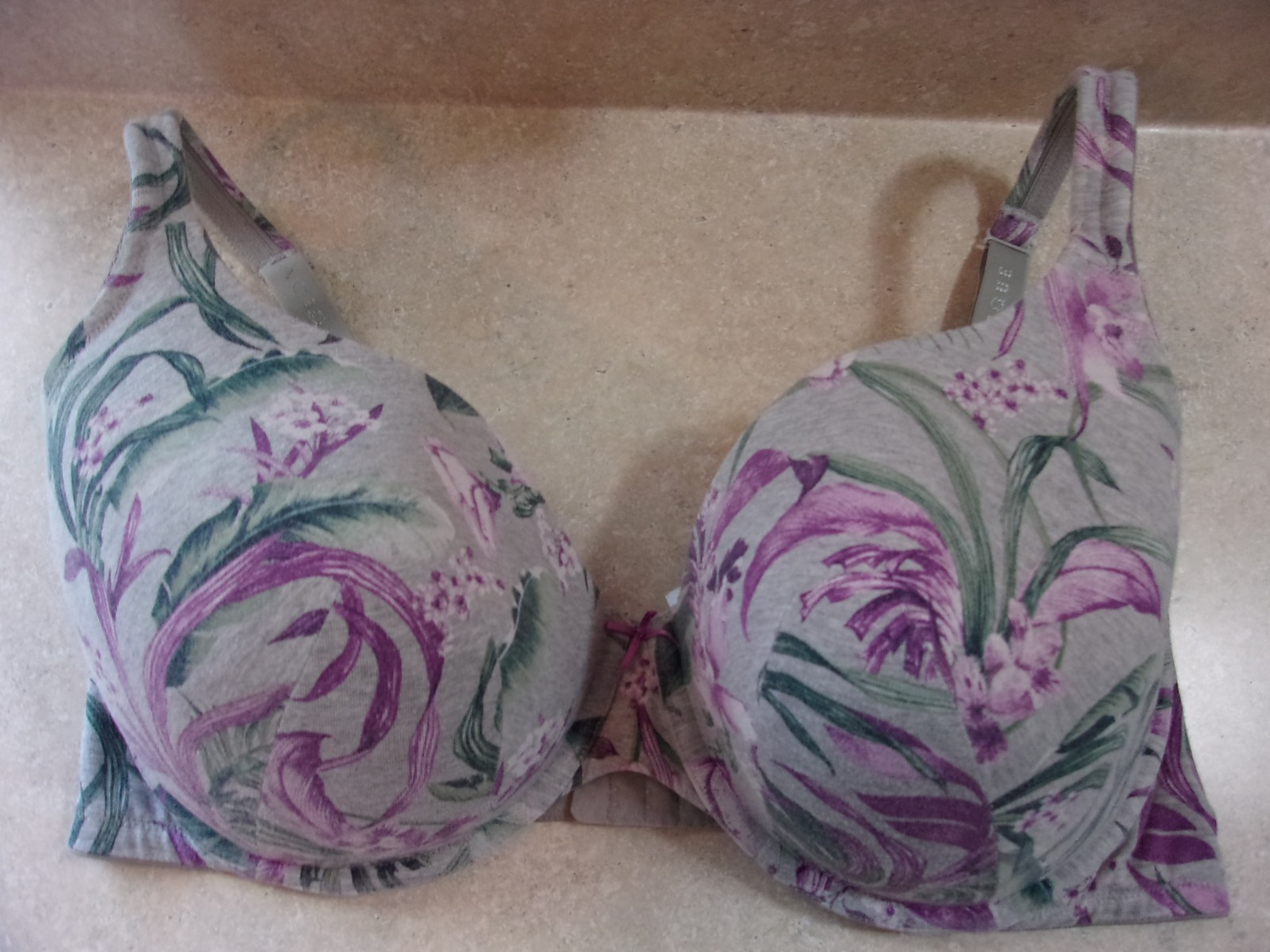 Cacique Lightly Lined T-Shirt Bra Cotton Gray Floral 42DDD