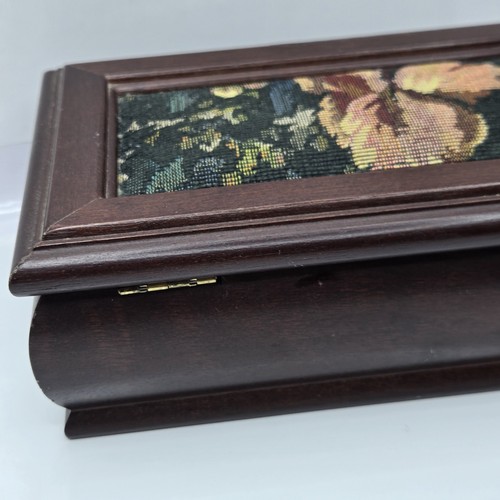 VTG Wooden Jewelry Box Floral Tapestry Top Beige Interior, Mirror & tray 8×5 - Picture 16 of 21